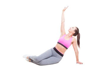 Fototapeta na wymiar Female trainer preparing and stretching for workout