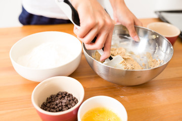 Mixing paste inside bowl
