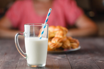 glass of milk on an kitchen table