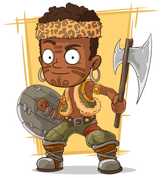 Cartoon cool zulu warrior with axe