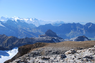 Panoramic view mountain range Swiss alps