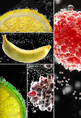 Fruits surrounded by bubbles