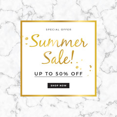 Summer sale design for banner or poster, with marble texture and gold detail - 116927929