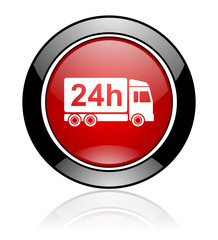 Red glossy shipping vector icon.