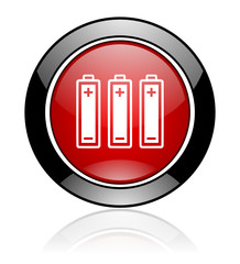 Obraz premium Red glossy battery vector icon.