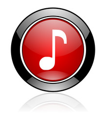 Red glossy music vector icon.