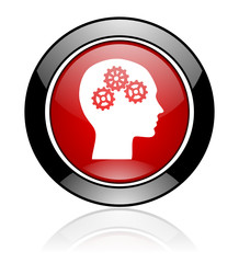 Red glossy head vector icon.