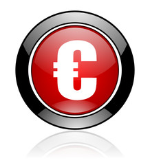 Red and black glossy round euro vector icon. Modern design circle button.