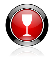 Red and black glossy round champain vector icon. Modern design circle glass button.