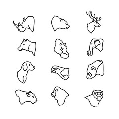 Animal heads vector thin line flat icons