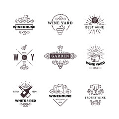 Hipster wine making grape vector labels, logos, emblems set