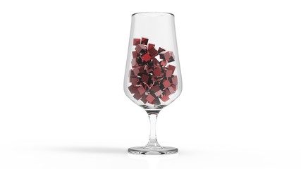Glass With Red Coubs. 3D Illustration.