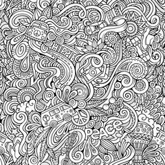 Cartoon hand-drawn Doodles on the subject of Hippie style theme 