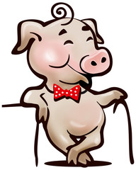 happy pig with a cane, a simple cartoon