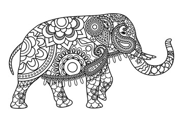 Indian elephant coloring pages template. Vector illustration
