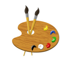Brushes and palette with paints. vector illustration