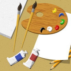 Artist workspace. vector illustration.