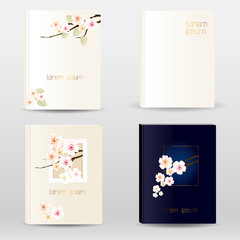 Set of cover notebooks template with sakura flowers.