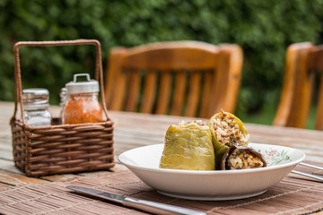 Turkish Dolma with zucchni and minced meat.