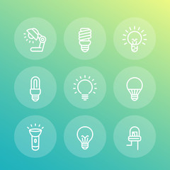 light bulbs line icons set