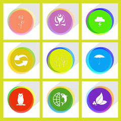 owl, globe and shamoo, leaf with berries, recycle symbol, trees,