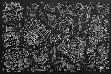 Obraz premium Art and paint materials doodles chalkboard vector symbols
