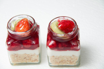  Dessert with  cherry in glass bottle