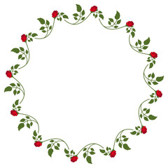 Round frame with red and yellow roses. Vector clip art.