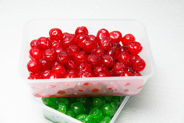  Sticky glace cherries, isolated on a white background
