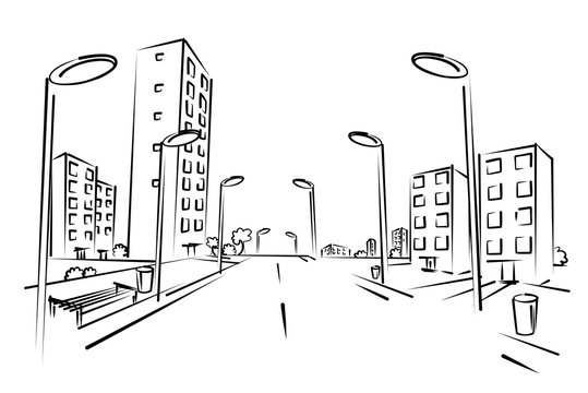 Sketch of city street.