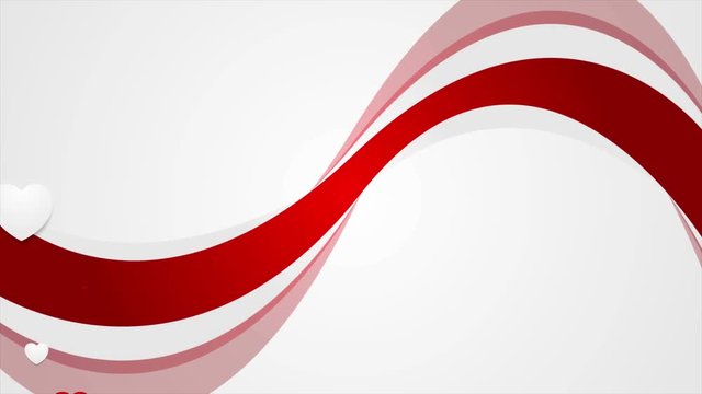 Red wavy motion background with hearts. Video animation Valentine Day Ultra HD 4K 3840x2160
