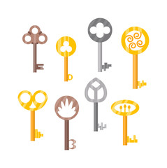 Vintage key door key isolated on white background. Household vintage key. Retro door metal security vintage key and safe house decorative. Decorative key silhouette