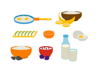 Healthy breakfast health diet concept. Food meal diet morning healthy breakfast snack nutrition. Vector glass healthy breakfast.