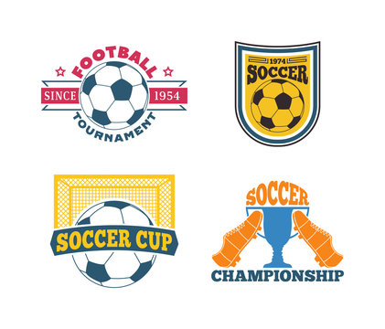 Soccer football badge logo design templates Sport team identity football logo vector isolated on white background. Soccer themed football logo graphic emblem game icon.