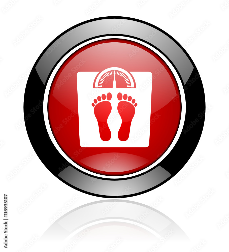 Poster Modern design red and black circle vector weight icon. Round web diet button. 