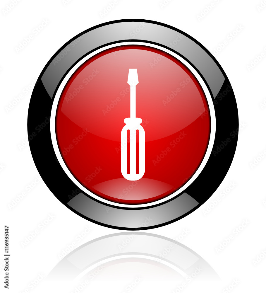 Poster Modern design red and black circle vector tool icon. Round web service button. 