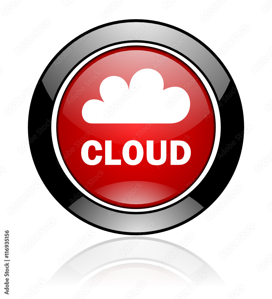 Poster Modern design red and black circle vector cloud icon. Round web network button. 