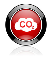 Modern design red and black circle vector carbon dioxide icon. Round web co2 button. 