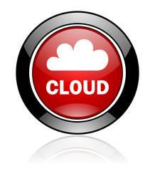 Modern design red and black circle vector cloud icon. Round web network button. 