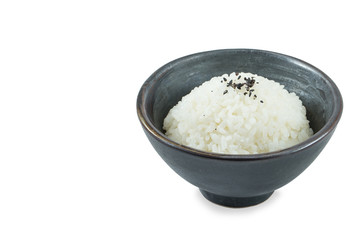 japanese rice in back bowl on top with sesame