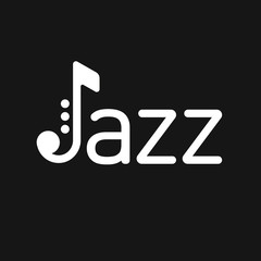 Saxophone Jazz logo on black background.