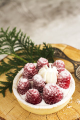 Sweet small tarts with fresh raspberry