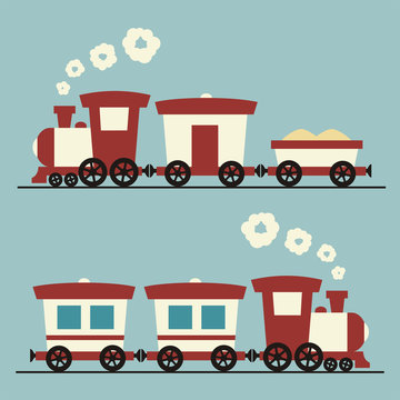 Set railway transport children style. Different modes of isolated train. Vector train.