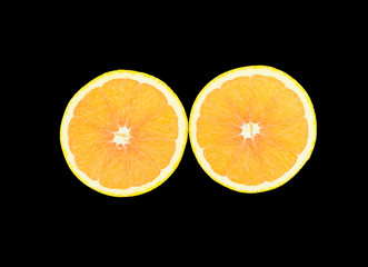 Two of cross section orange on black background