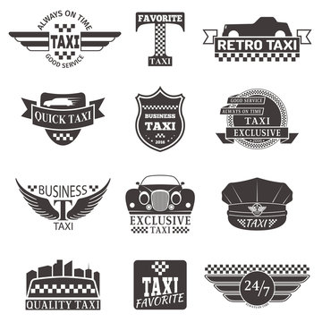 Set of vintage and modern taxi logos, taxi labels, taxi badges and taxi design elements. Taxi service business signs templates, icons, taxi logo corporate identity design elements and vector objects.