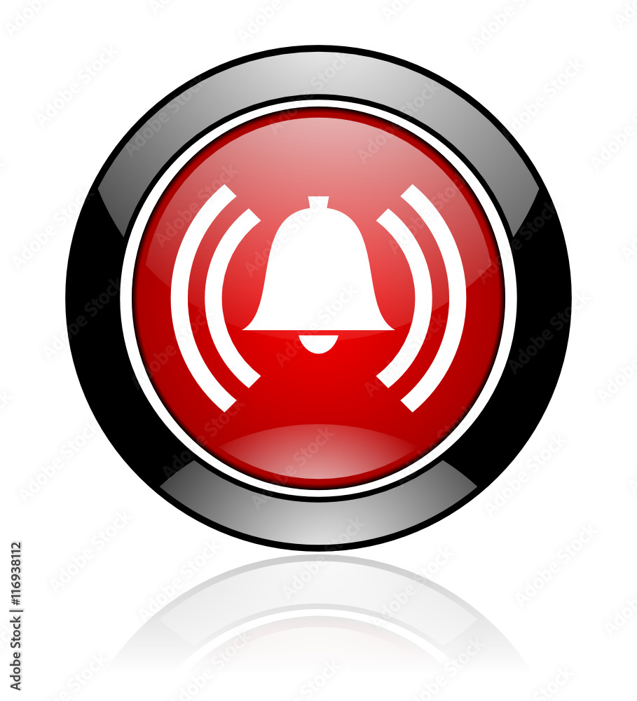 Poster red and black glossy round alarm vector icon