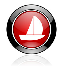 Red and black glossy round boat vector icon