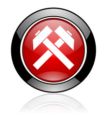 Round red and black glossy mining vector icon