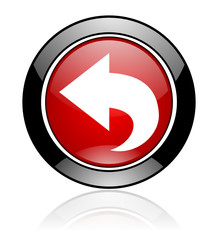 Modern design red and black circle vector arrow icon. Round back web button.