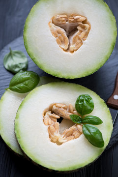 Close-up of ripe and juicy melon slices, selective focus